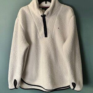 Tommy Hilfiger XL White Sherpa Fleece Pullover Athleisure Warm Preppy Sport Logo